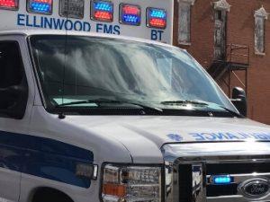 Close-up of the front of the City of Ellinwood EMS Ambulance